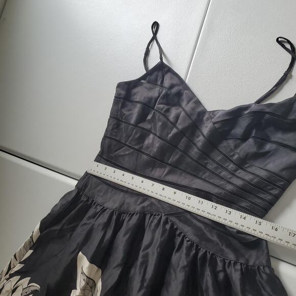 Y2K Whimsigoth Adrianna Papell Dress Womens 10 Black White Silk Floral Fit Flare - Picture 8 of 11